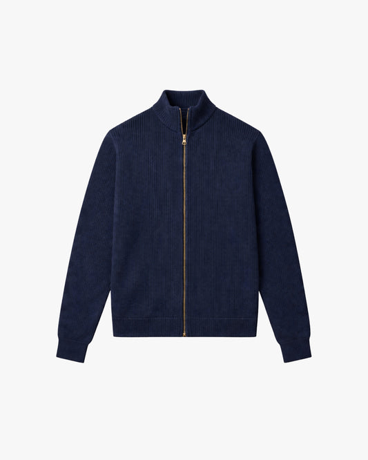Knitted Zip Up Cardigan - Navy