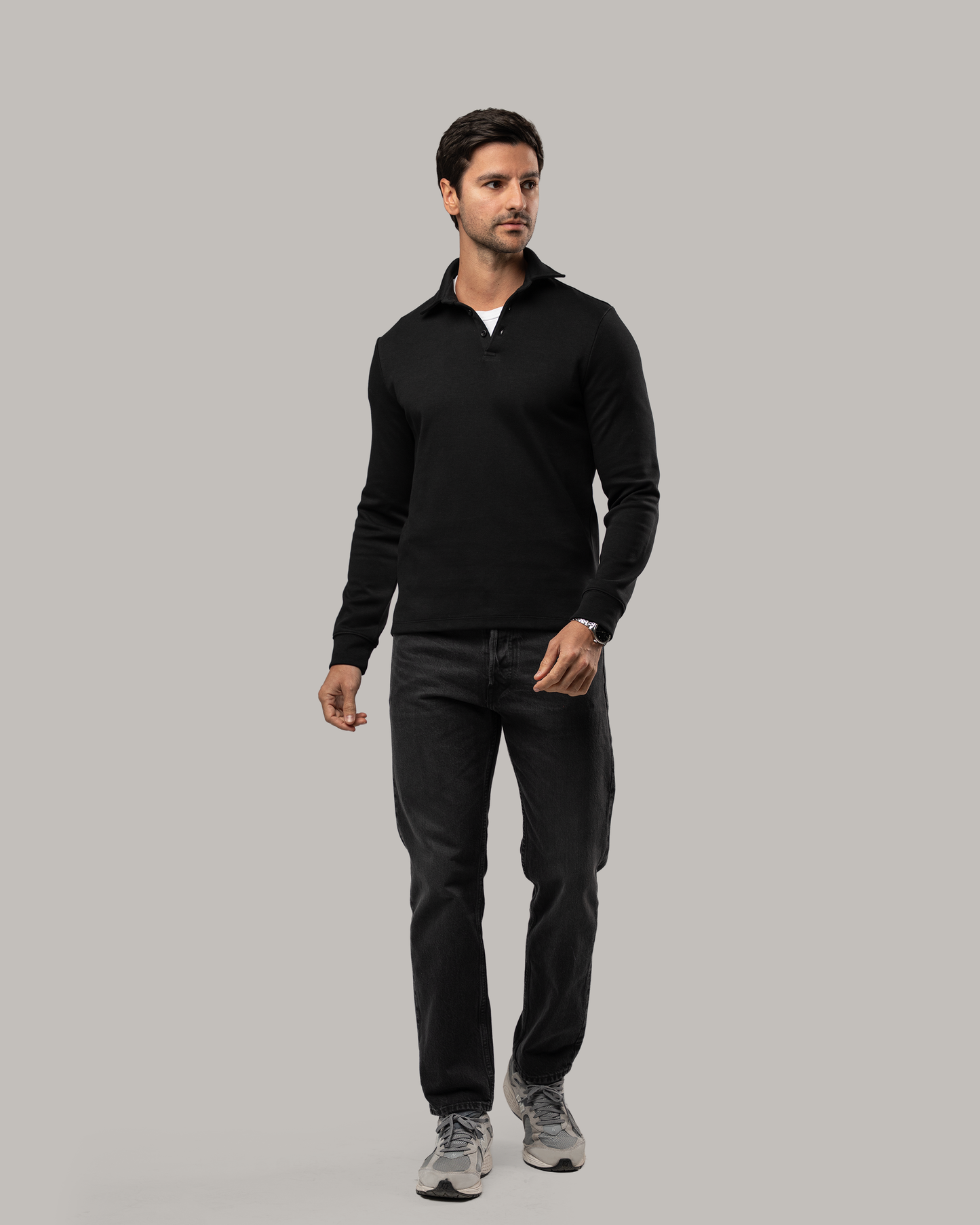 Long Sleeve Polo - Black