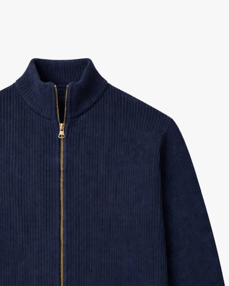 Knitted Zip Up Cardigan - Navy
