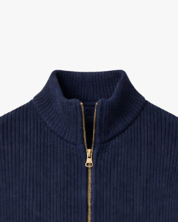 Knitted Zip Up Cardigan - Navy
