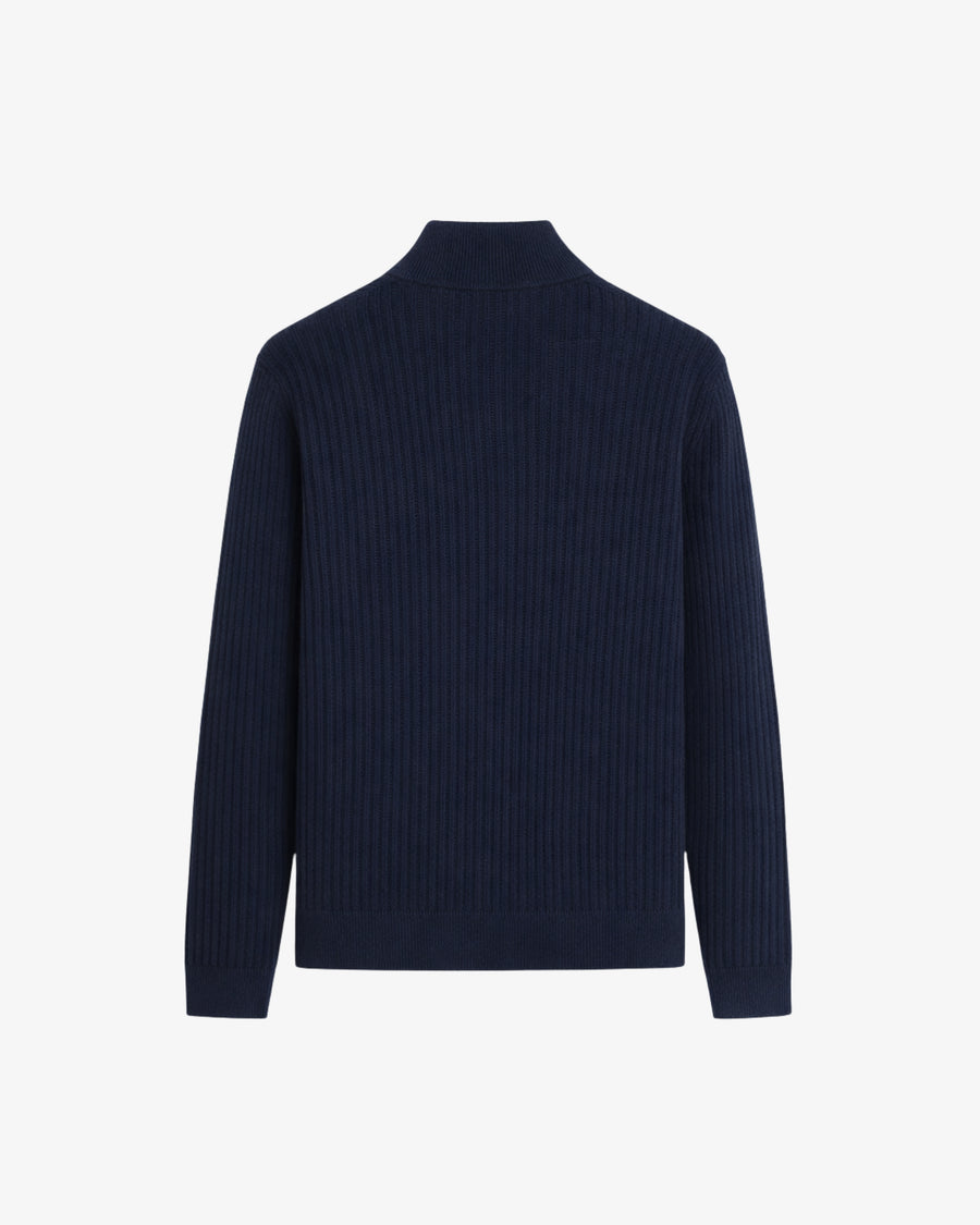 Knitted Zip Up Cardigan - Navy