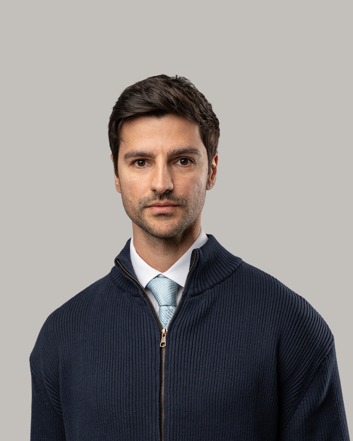Knitted Zip Up Cardigan - Navy