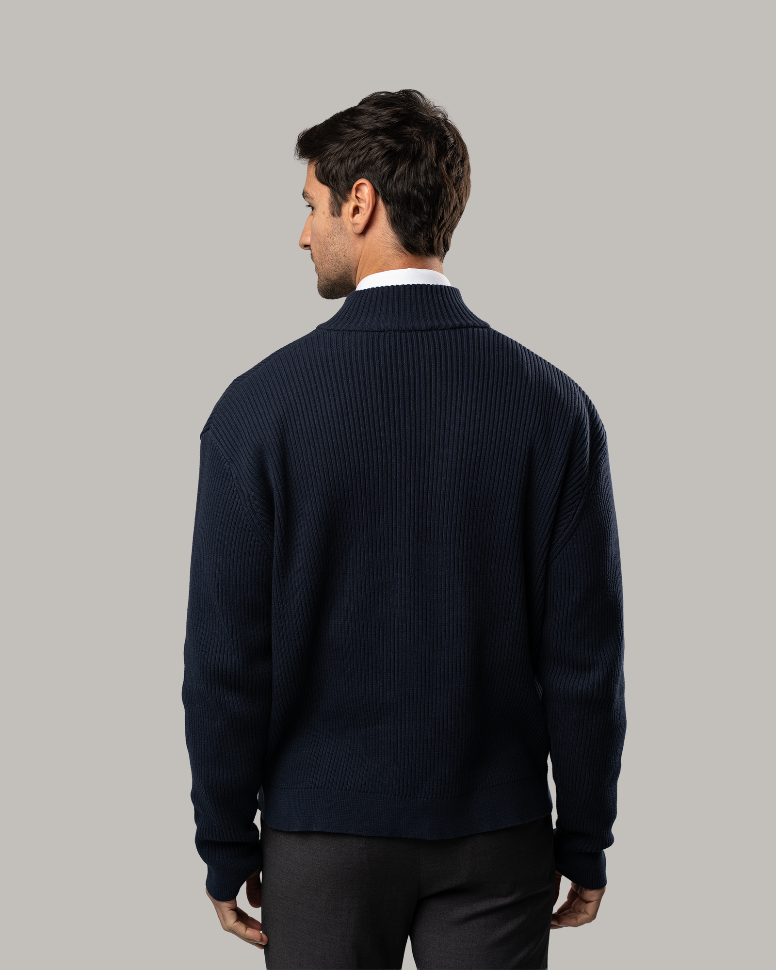 Knitted Zip Up Cardigan - Navy